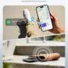 finder-card-tagie-slim-left-behind-alarm Smart left-behind alerts: phone showing lost wallet notification, wallet emitting beep sound.