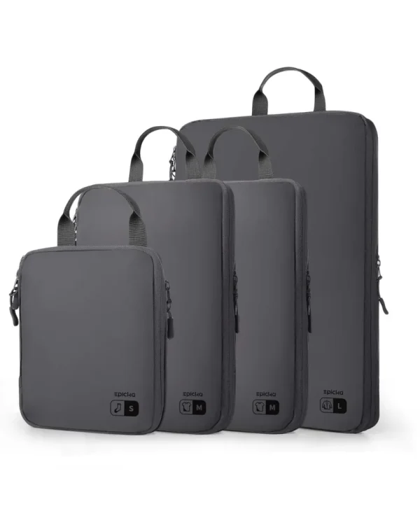grey-travel-nylon-compression-packing-cubes-set Epicka grey packing cubes set S M L travel organizers