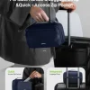 Epicka navy travel pouch with portable handle, quick-access zip pocket, and integrated luggage strap.