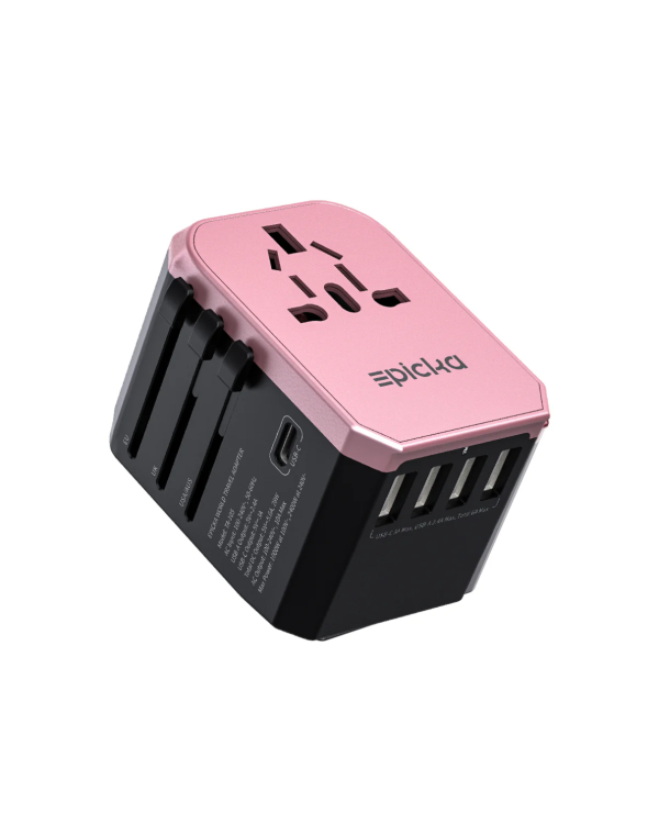 pink-epicka-ta-105-universal-travel-adapter Epicka pink universal travel adapter with international plugs and USB-C ports