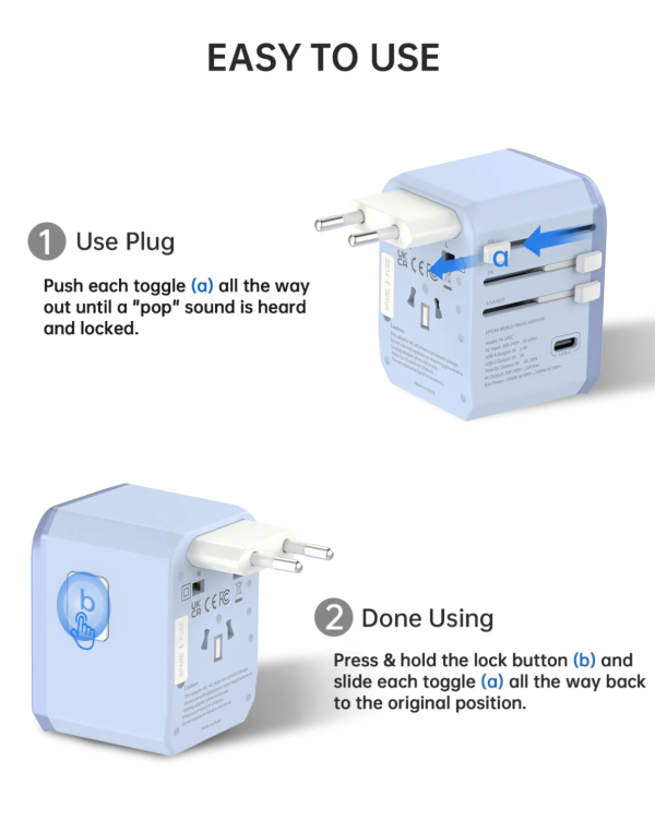 ta-105c-30w-travel-adapter-instructions Universal travel adapter instructions for extending and retracting plugs.