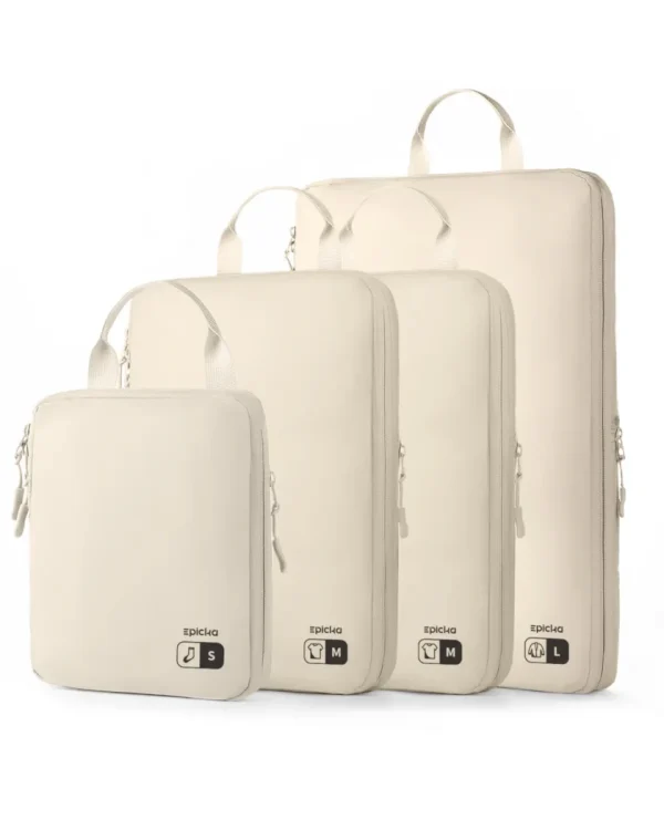 travel-nylon-compression-packing-cubes-set Epicka cream packing cubes set S M L for travel organization